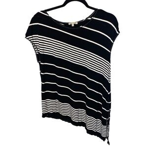 MAX STUDIO Asymmetrical Top Shirt Tunic Black White Diagonal Stripes Size Medium